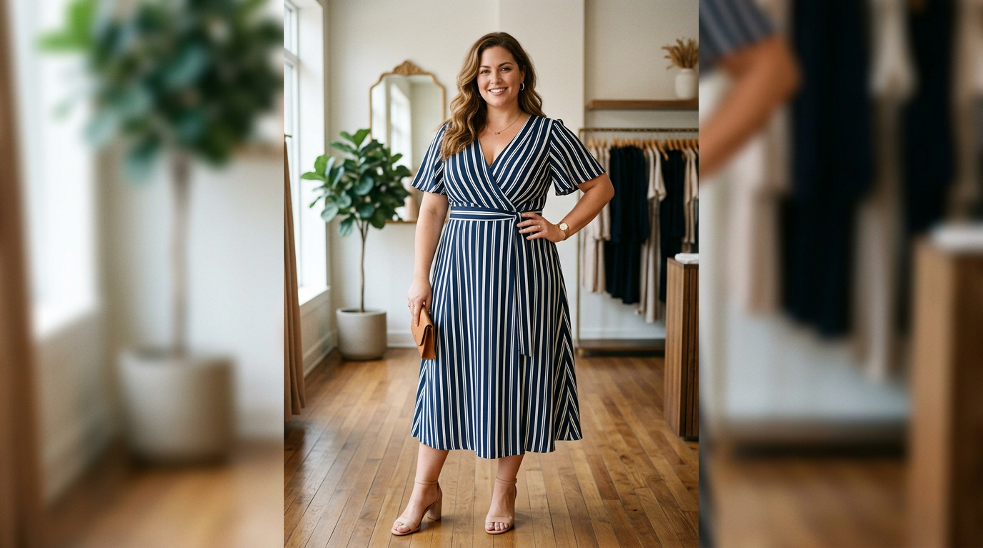 Büyük Beden Kırık Çizgili Elbise