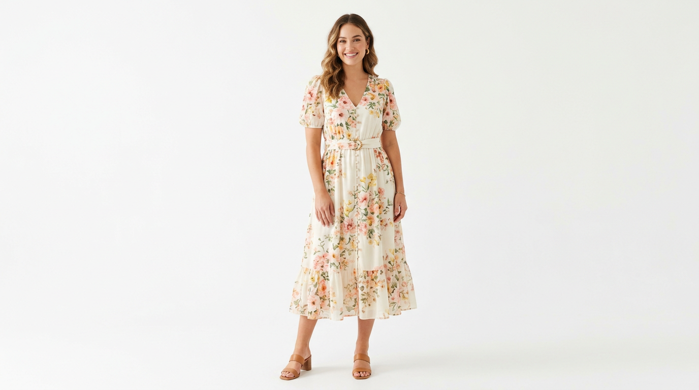 Çiçekli Midi Elbise